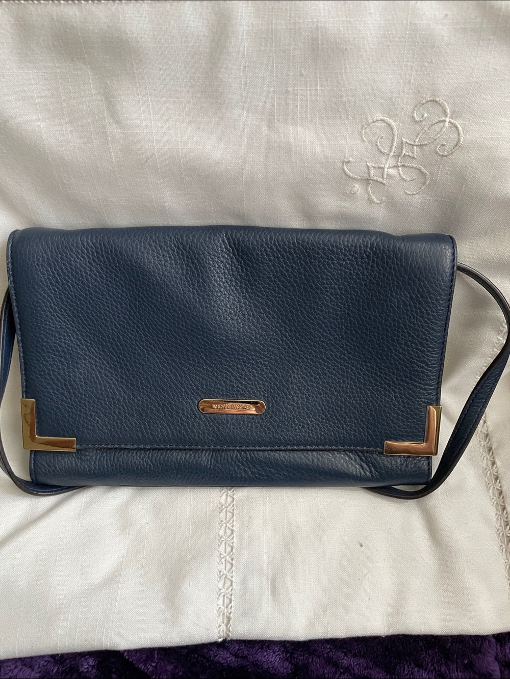 Michael Kors Navy Pebbled Leather Crossbody,Gold Hardware Slight Scratches (EUC)